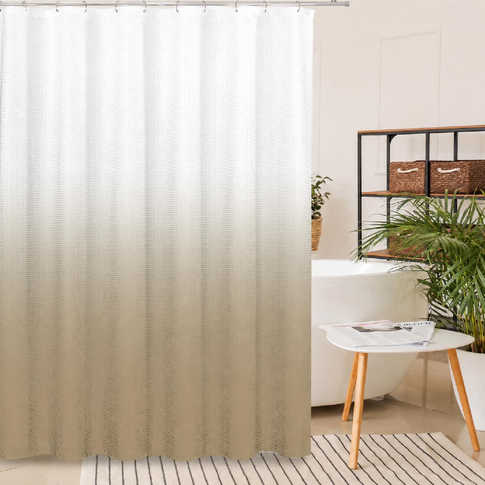 Tenda da doccia da 200 x 260 cm, marrone, ombré, moderna, antimuffa, lavabile, impermeabile, in poliestere, con 12 ganci, per docce e vasche da bagno