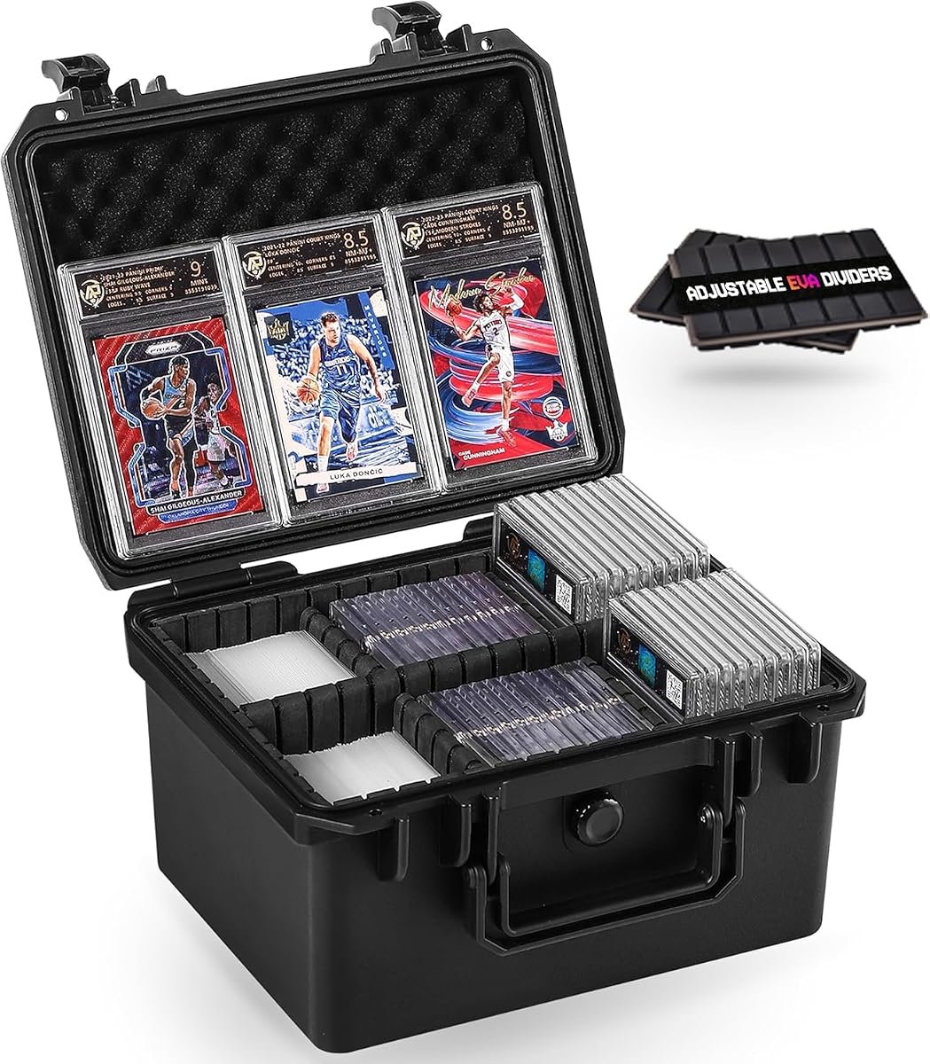 Estuches para tarjetas para comercio deportivo Caja organizadora de almacenamiento con soporte para tarjetas graduadas | Estuche rígido impermeable organizador para losa de béisbol PSA BCW MTG TCG Zion Top Loader funda magnética rígida para tarjetas con divisores Adj