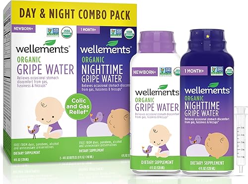 Wellements Agua Anisada Orgánica para Bebés Pack Combo Día y Noche (4 fl oz) - Agua Anisada para Lactantes Recién Nacidos Calma las Molestias