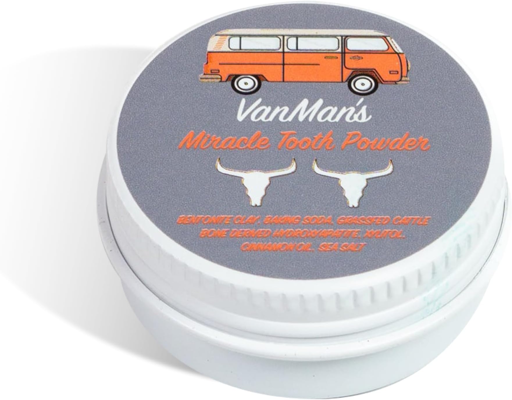 Vanman's - Tiny Cinna-Bone Tooth Powder - Fluoride-Free Remineralizing Tooth Powder with Baking Soda, Grassfed Cattle Bone, Cinnamon Oil, Sea Salt, Bentonite Clay for Teeth - 0.25 oz