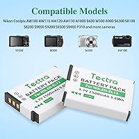 Vista 2 de Tectra 2 baterías EN-EL12 de alta capacidad y cargador dual LED para Nikon Coolpix AW100 AW110 AW120 AW130 A1000 B600 W300 A900 S6300 S8100 S8200