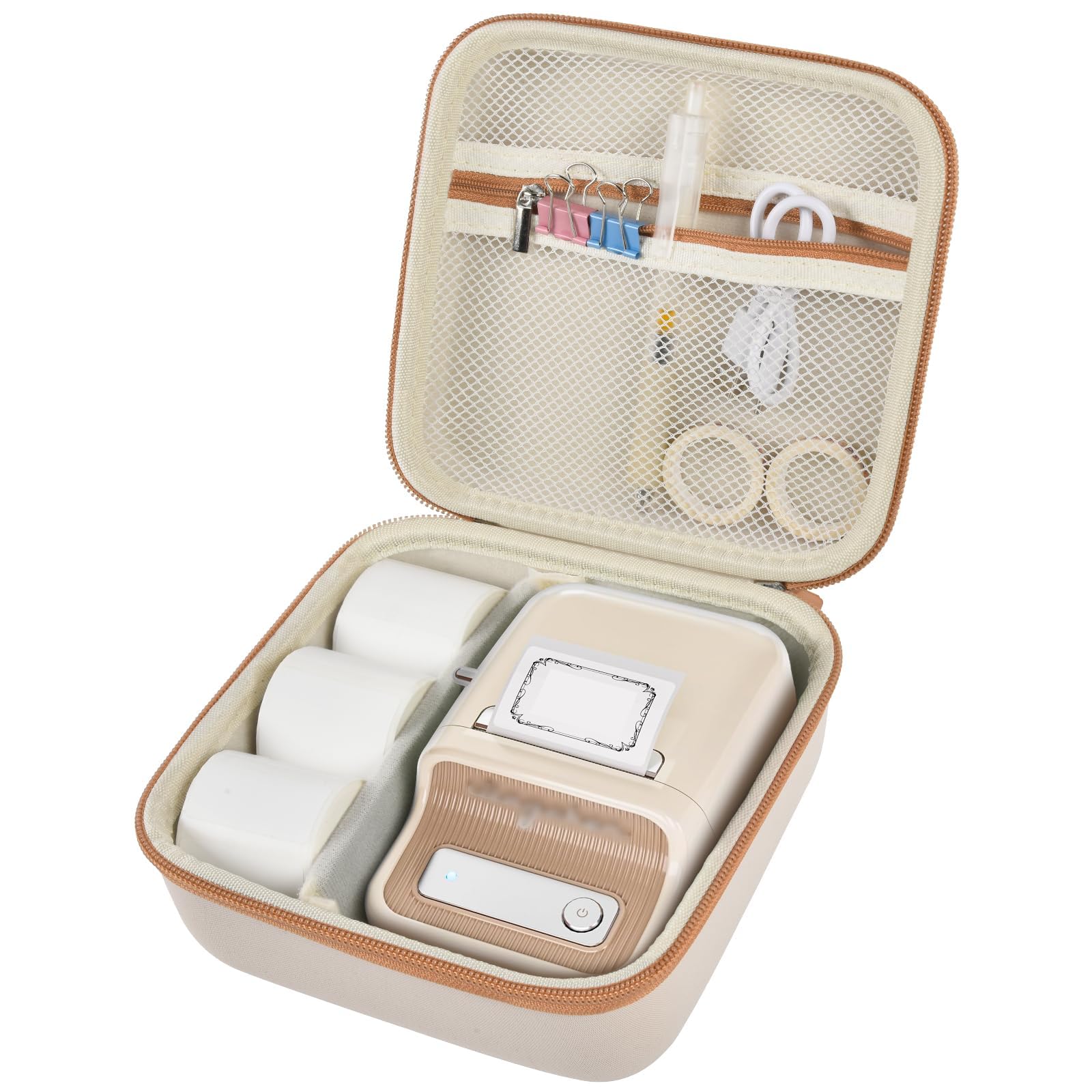 ALKOO Case Compatible with NIIMBOT B21 / B1 Label Maker Wireless Thermal Label Printer, Holder for Inkless Label Maker & Labeling Tapes Refills, with Mesh Pocket for Cable Accessories (White)