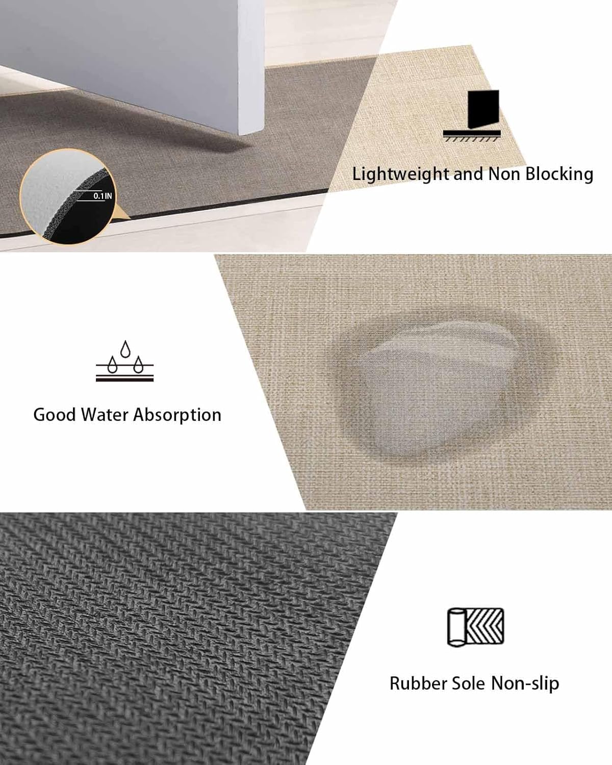 Cream Farmhouse Bath Mat for Tub,Vintage Country Monochrome Textured Non Slip Bathroom Floor Runner Rug Quick Dry & Absorbent Diatomaceous Earth Shower Sink Bedroom Kitchen Living Room Doormat 16"x24"