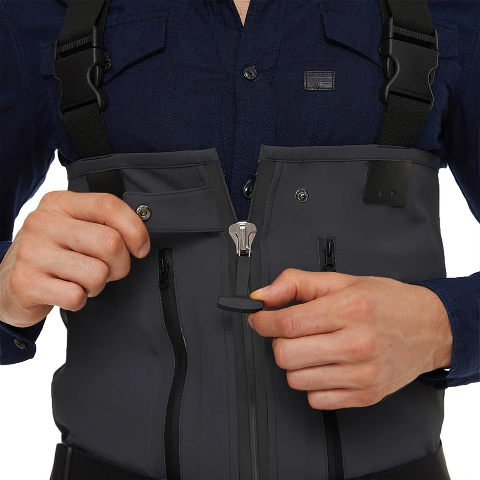 Tuta da Pesca Trampolieri da Pesca a Mosca da Uomo Abbigliamento Pantaloni da trampoliere in Vita Tessuto Impermeabile a Tre Strati con Calzini in Neoprene(S)