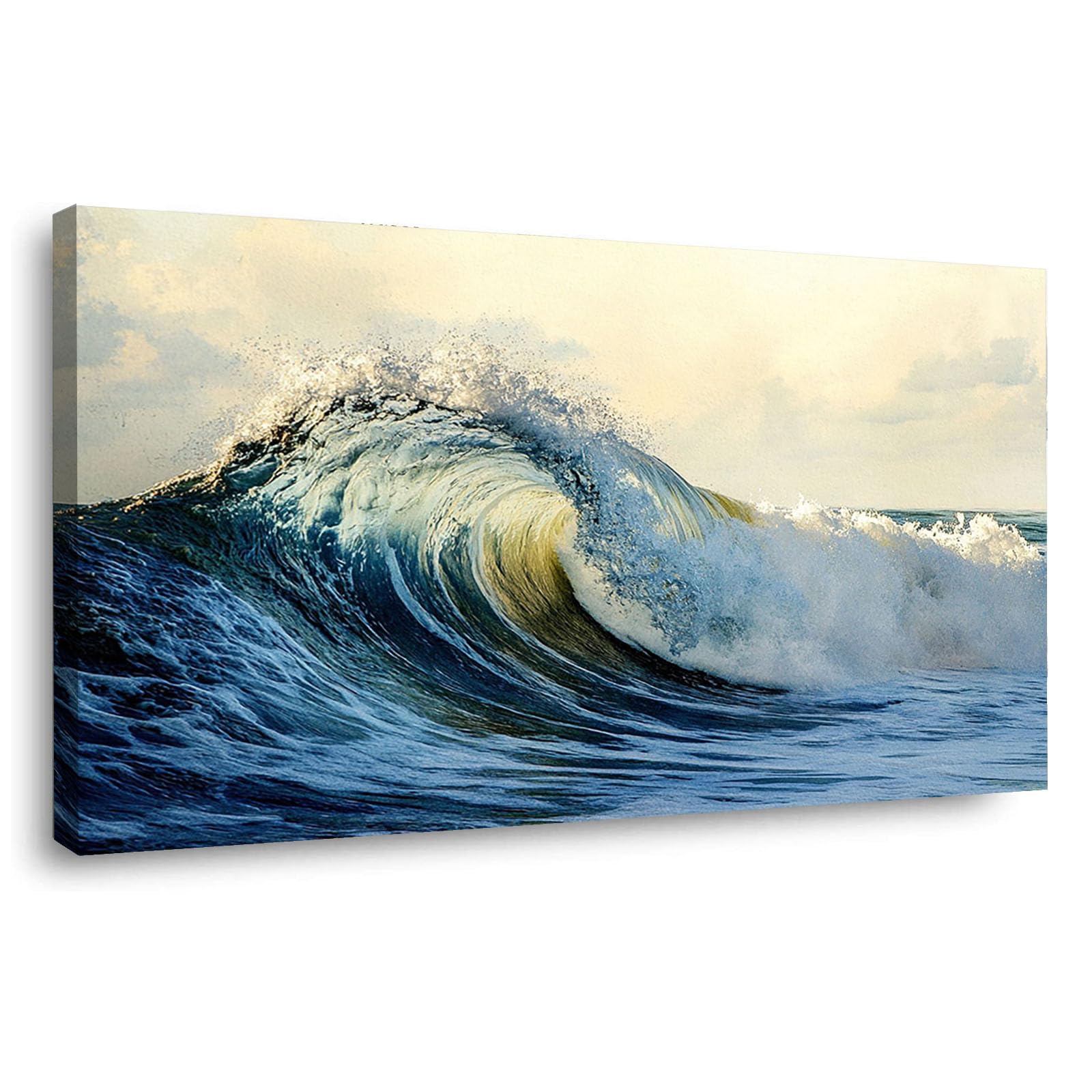 WIKEO Beach Pictures on Canvas Wall Art Ocean Landscape Painting Modern Prints Seaview Landscape Artwork - for Living Room Bedroom Home Office Wall Decoration(Blue 5)-50x100cm Framed