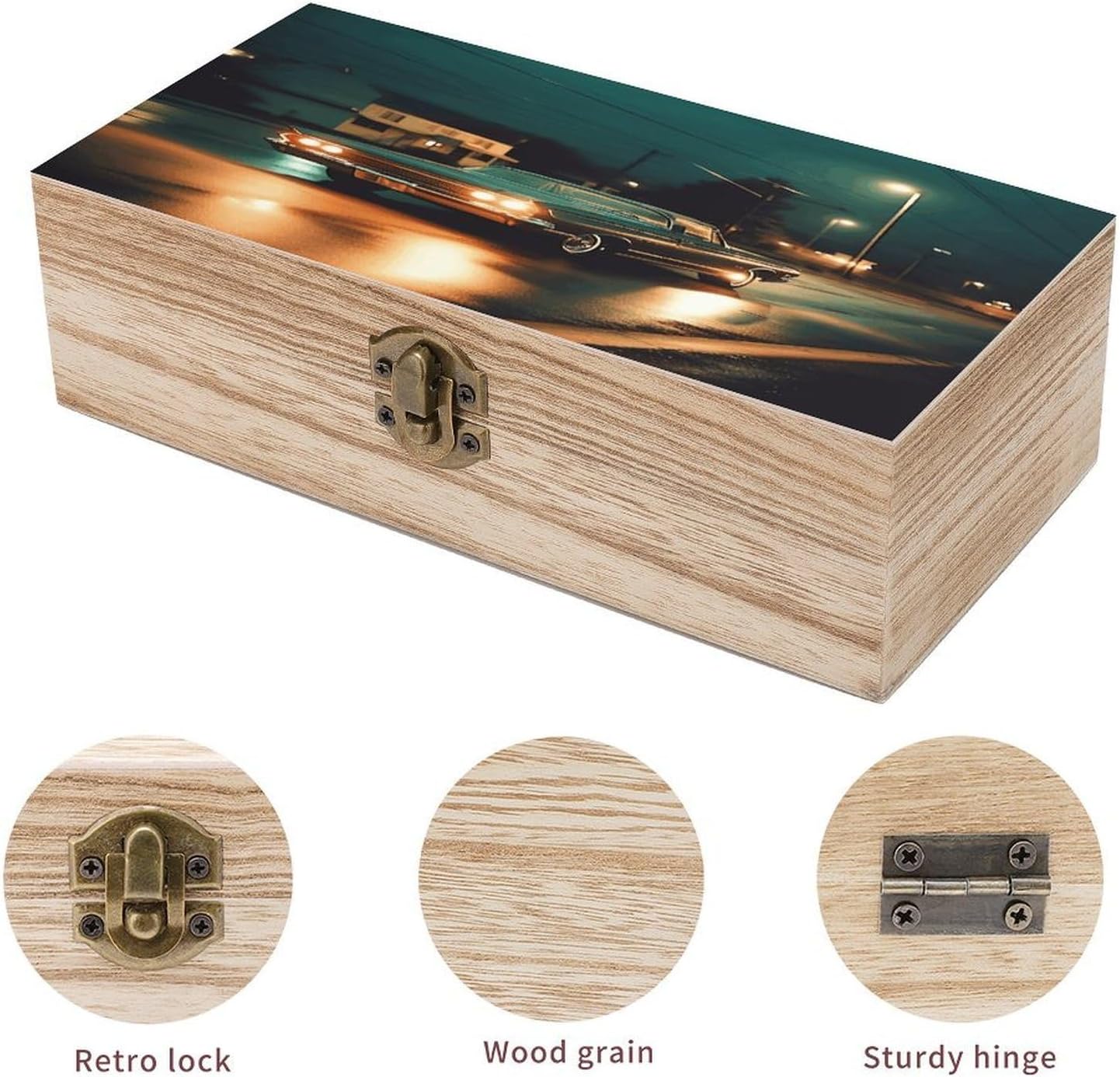 Wooden Storage Box with Hinged Lid Decorative Jewelry Box image 3