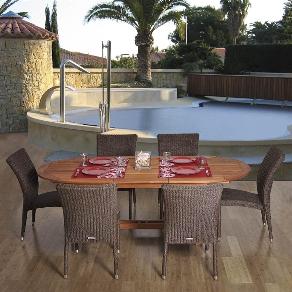 International Home Amazonia 7 Piece Wood Patio Dining Set in Brown