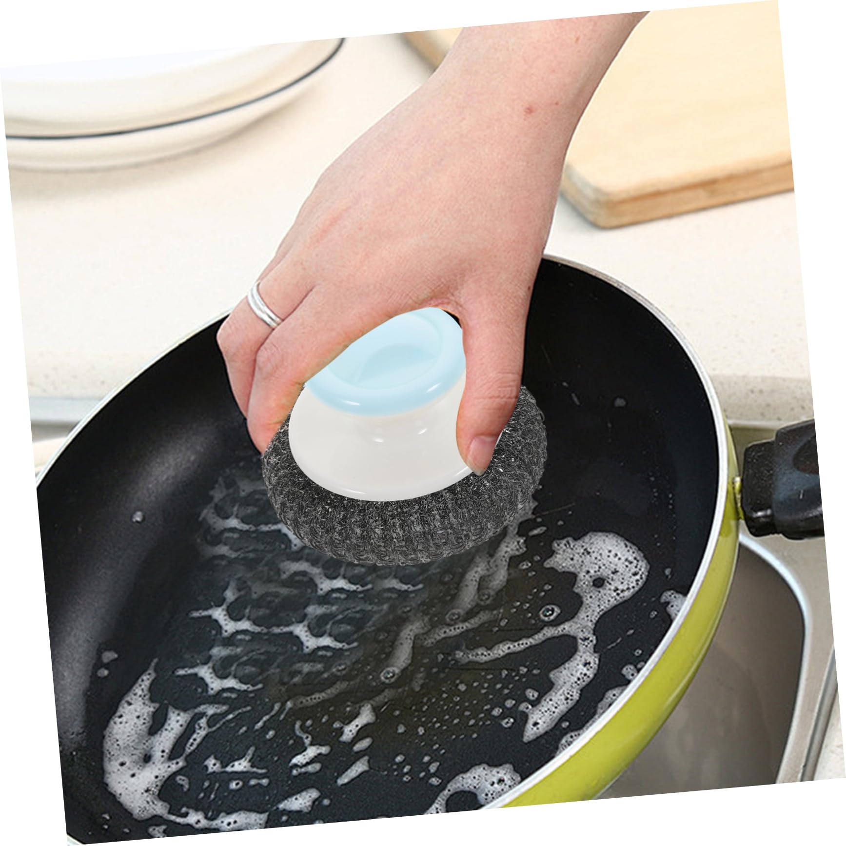 Gogogmee 2pcs Steel Ball Brush Dish Scrubber Brush Dish Scrub Brush Dishwashing Brush Cutlery Dish Brush Scrubbing Brush Kitchen for Dishes Pan Scrubber with Handle Dishes Brush Cleaning Pp
