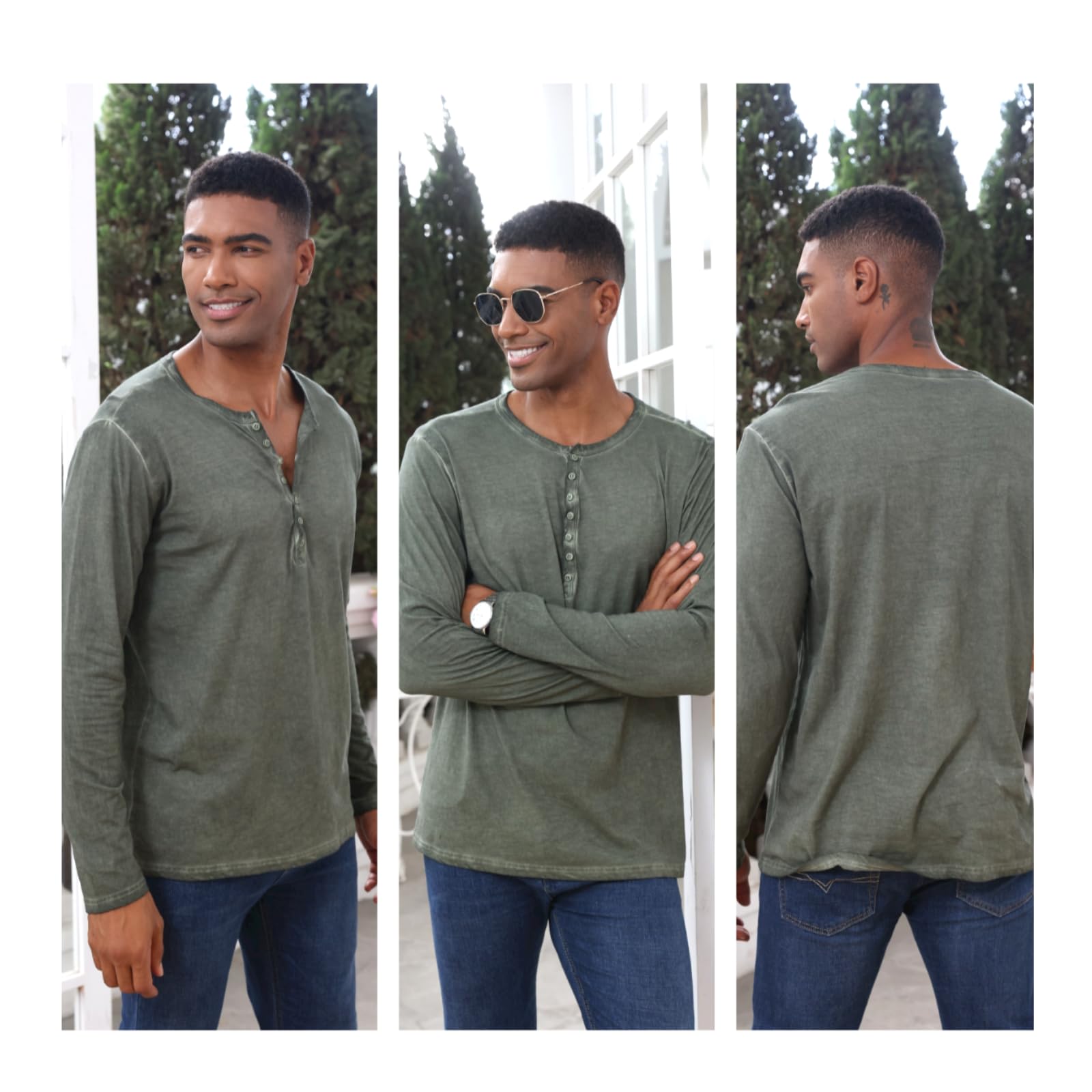 Tee Shirt Homme Manches Longues Henley T Shirt Manche Longue Homme Slim Fit Coton pour Homme M-3XL
