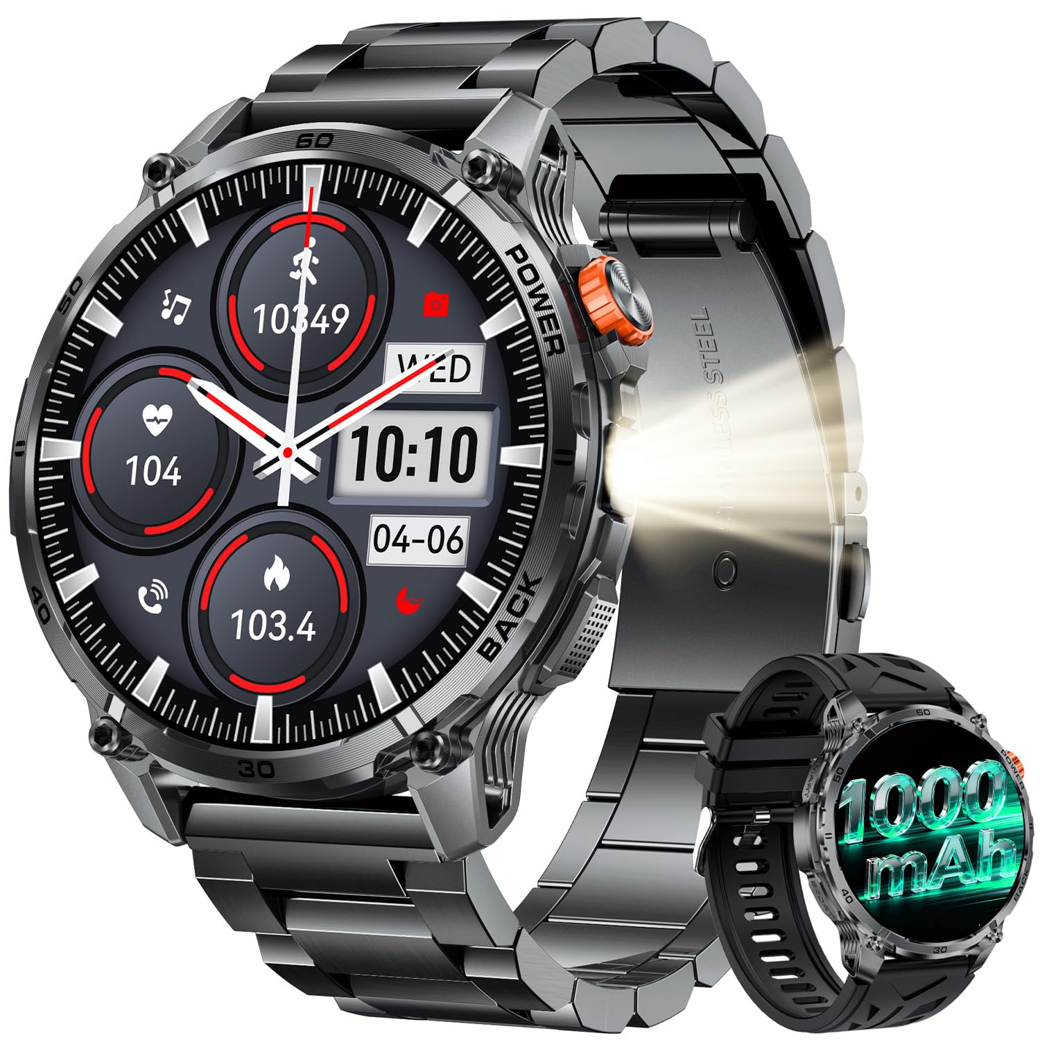 Reloj Inteligente Hombre Smartwatch con Llamada :1.85" TFT Bluetooth Digital Smart Watch con Linterna LED 1000mAh IP68 Impermeable 120+Modos Deportivos Frecuencia CardÃaca SpO2 Sueño Para Android iOS