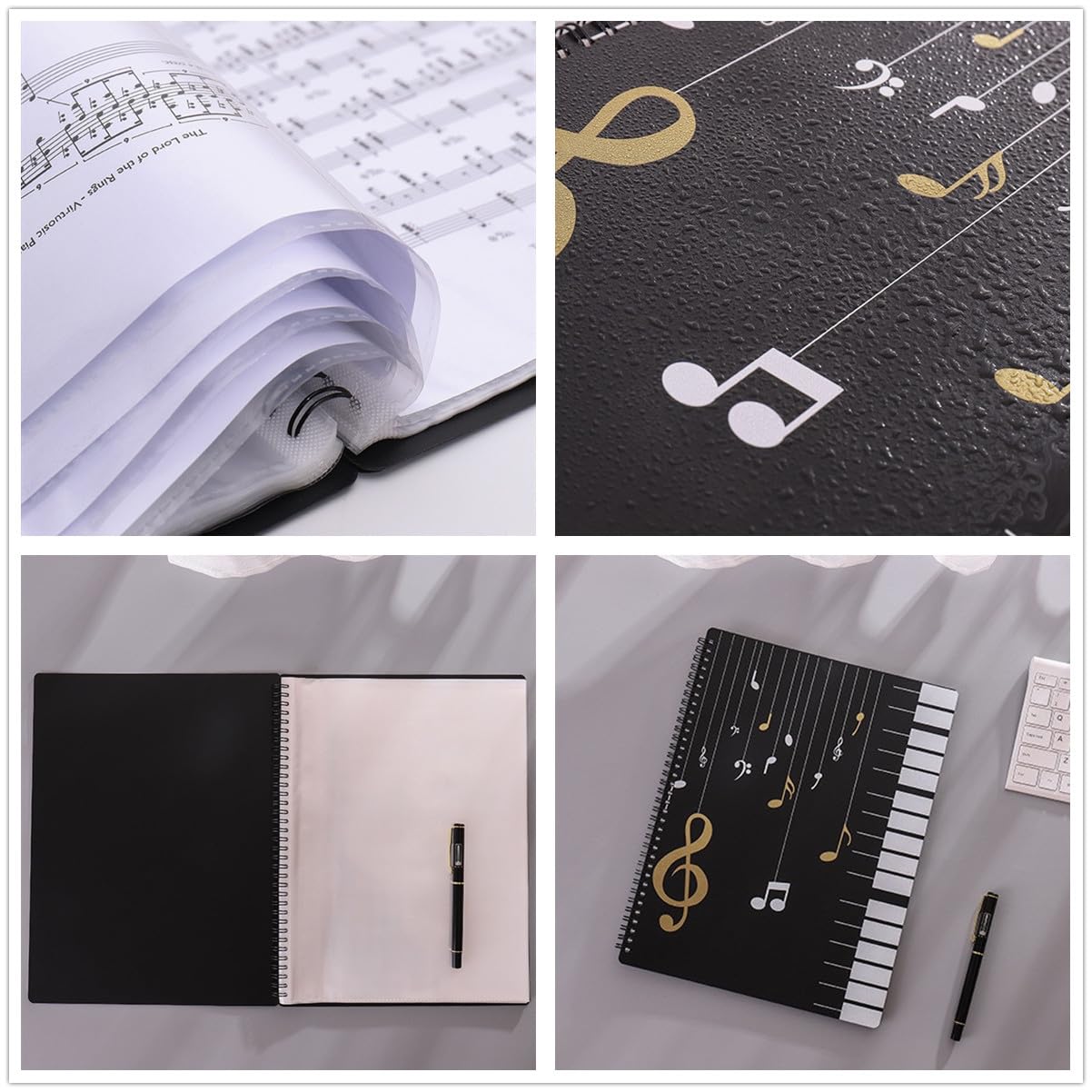Teczka na nuty A4, 40 kieszeni/80 stron teczka na dokumenty, teczka na dokumenty, plastikowy uchwyt na dokumenty fortepianowe do chóru, na nuty, papier, obrazy, zdjęcia