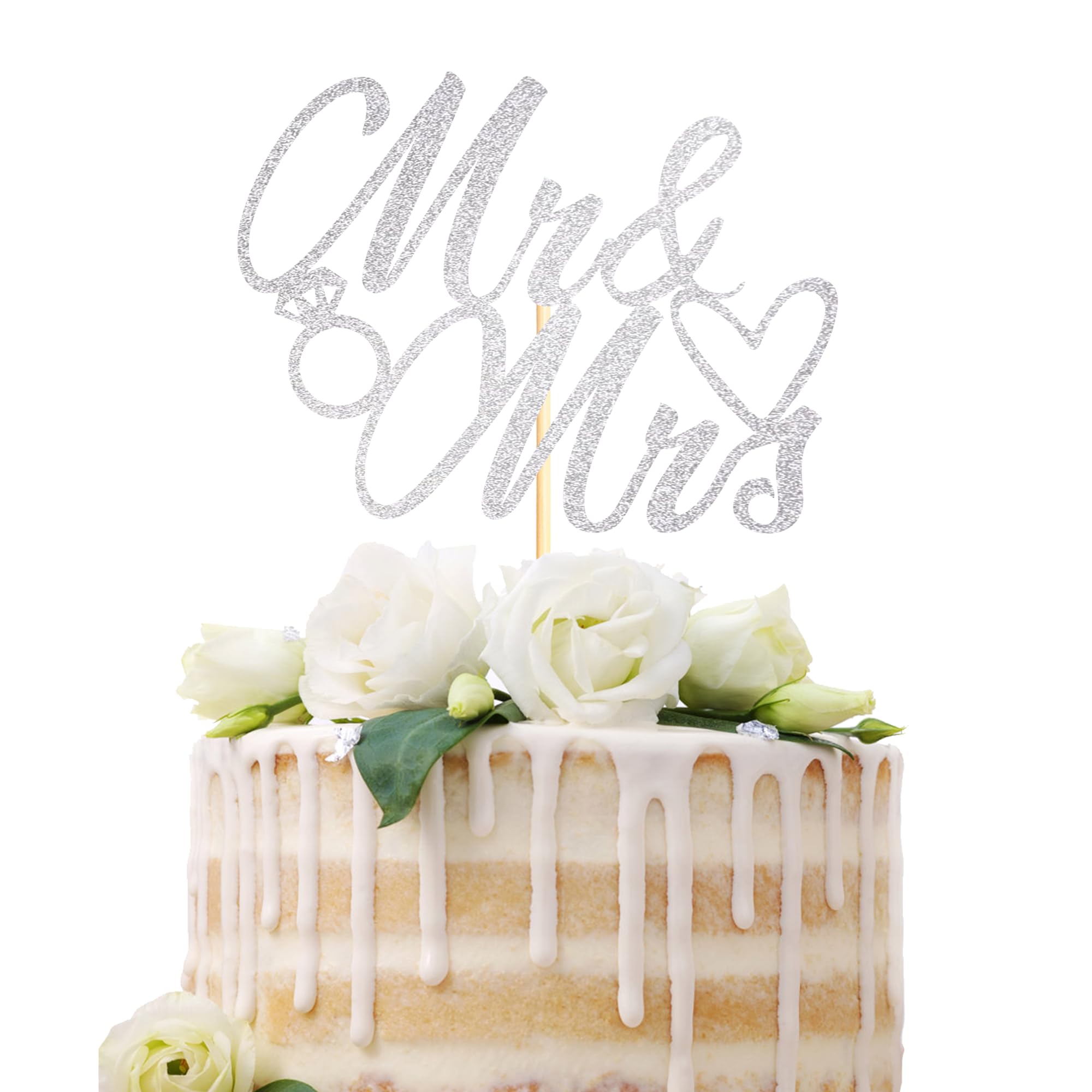Sotpot 1PC Mr Mrs Cake Topper Bride and Groom Topper Silver Glitter Love Cake Decorations for Wedding Engagement Bridal Shower Wedding Cake Decoration
