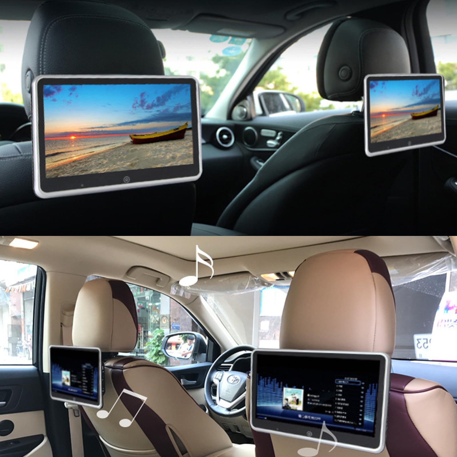 Schermo da 10,1 Pollici per Poggiatesta Auto, Lettore Dvd per Poggiatesta, Touch Screen HD (risoluzione: 1024 × 600), USB/TF, Facile da Installare, 9 Lingue,1PCS