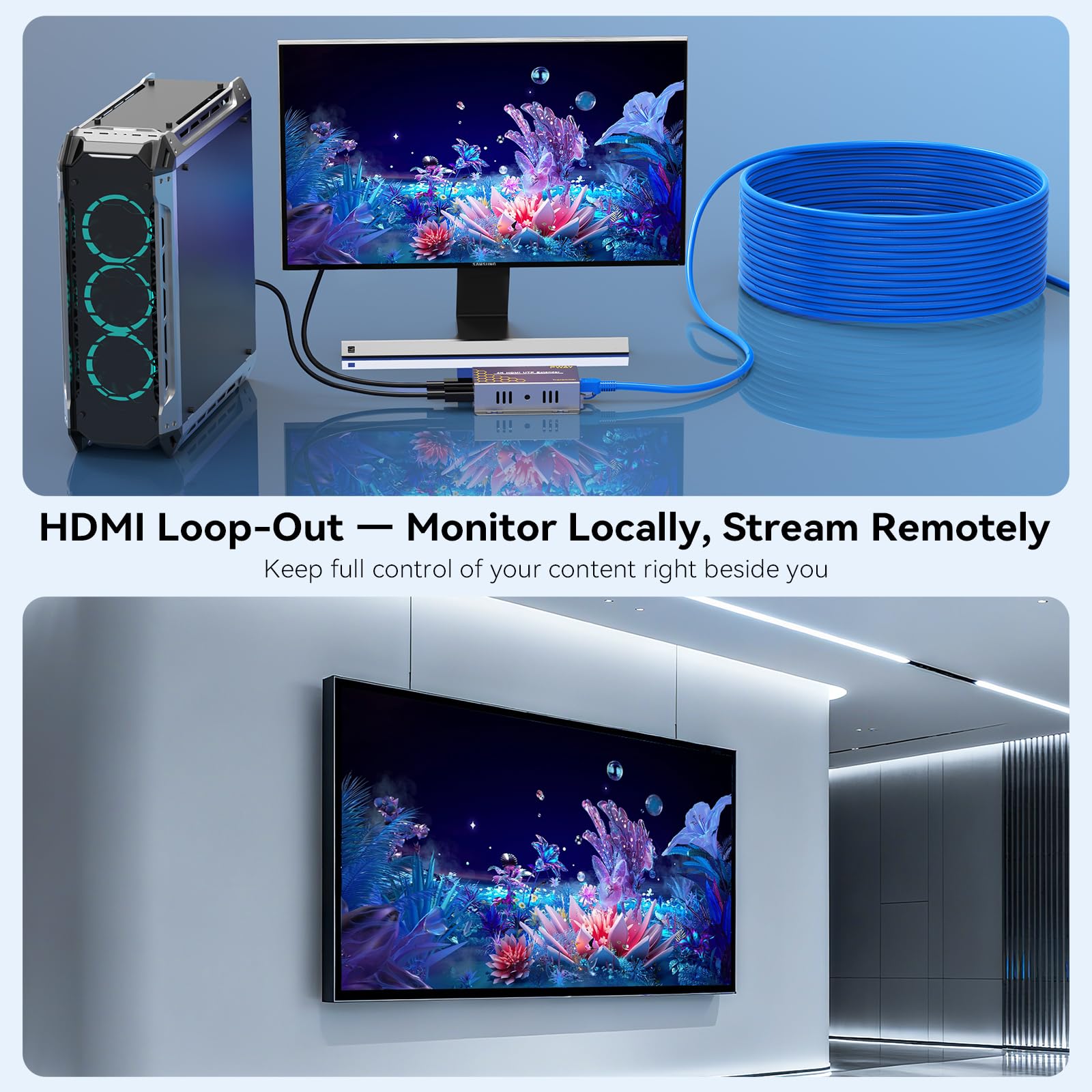 Extendeur HDMI 40m 4K@30Hz avec Loop Out et IR, Extension HDMI via Câble Cat6, Plug & Play, Compatible PC TV Moniteur Vidéoprojecteur PS4 PS5 Xbox (4K@30HZ)