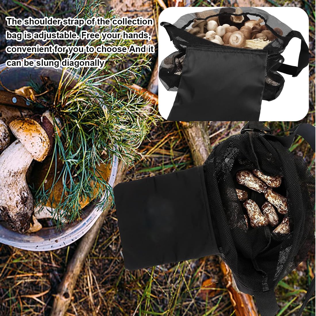 Borsa da Picnic per Raccolta Funghi con Tracolla Regolabile, 2 Pezzi
