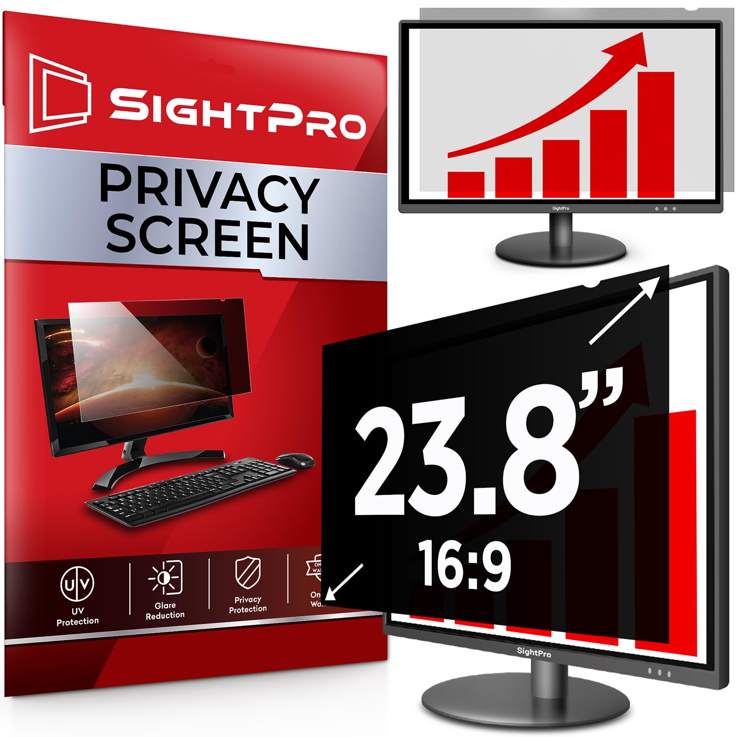 23.8 Inch 16:9 Computer Privacy Screen Filter for Monitor - Privacy Shield and Anti-Glare Protector