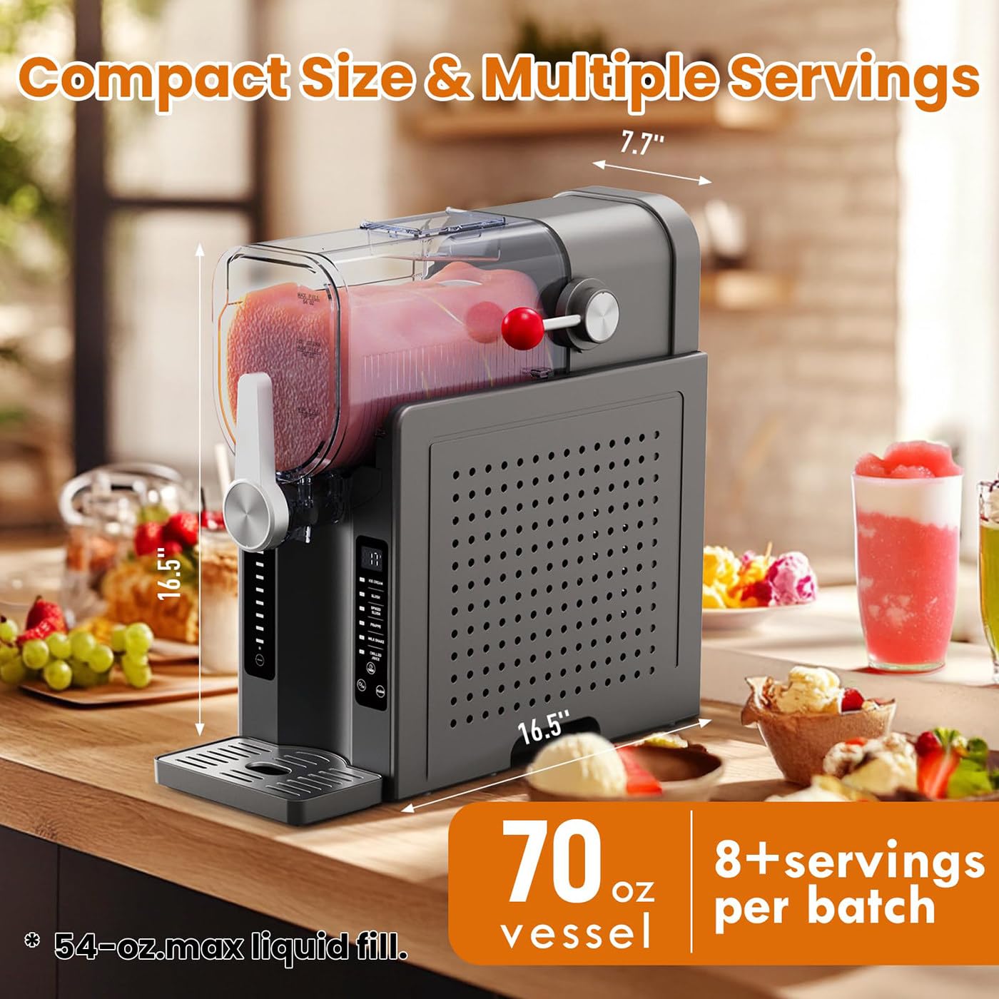 Máquina profesional de granizado con tecnología Quickfreeze, autolimpieza, 6 programas preestablecidos, bloqueo infantil, para granizados, margaritas, cócteles