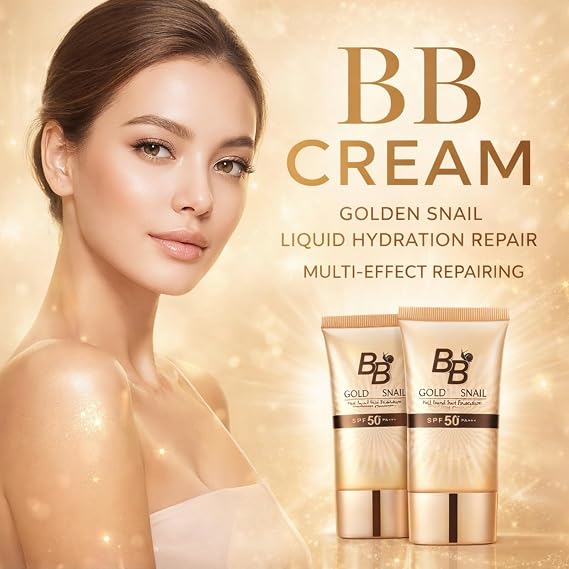 2PCS BB Cream Light SPF Tinted Moisturizer,Snail Tinted Moisturiser with High Coverage,BB Cream Light SPF 50+ Gold Snail Sunscreen,Foundation for Mature skin,Lig/ht for All Skin Types(Natural Color)