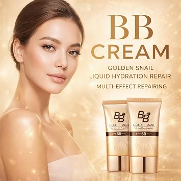 2PCS BB Cream Light SPF Tinted Moisturizer,Snail Tinted Moisturiser with High Coverage,BB Cream Light SPF 50+ Gold Snail Sunscreen,Foundation for Mature skin,Lig/ht for All Skin Types(Natural Color)