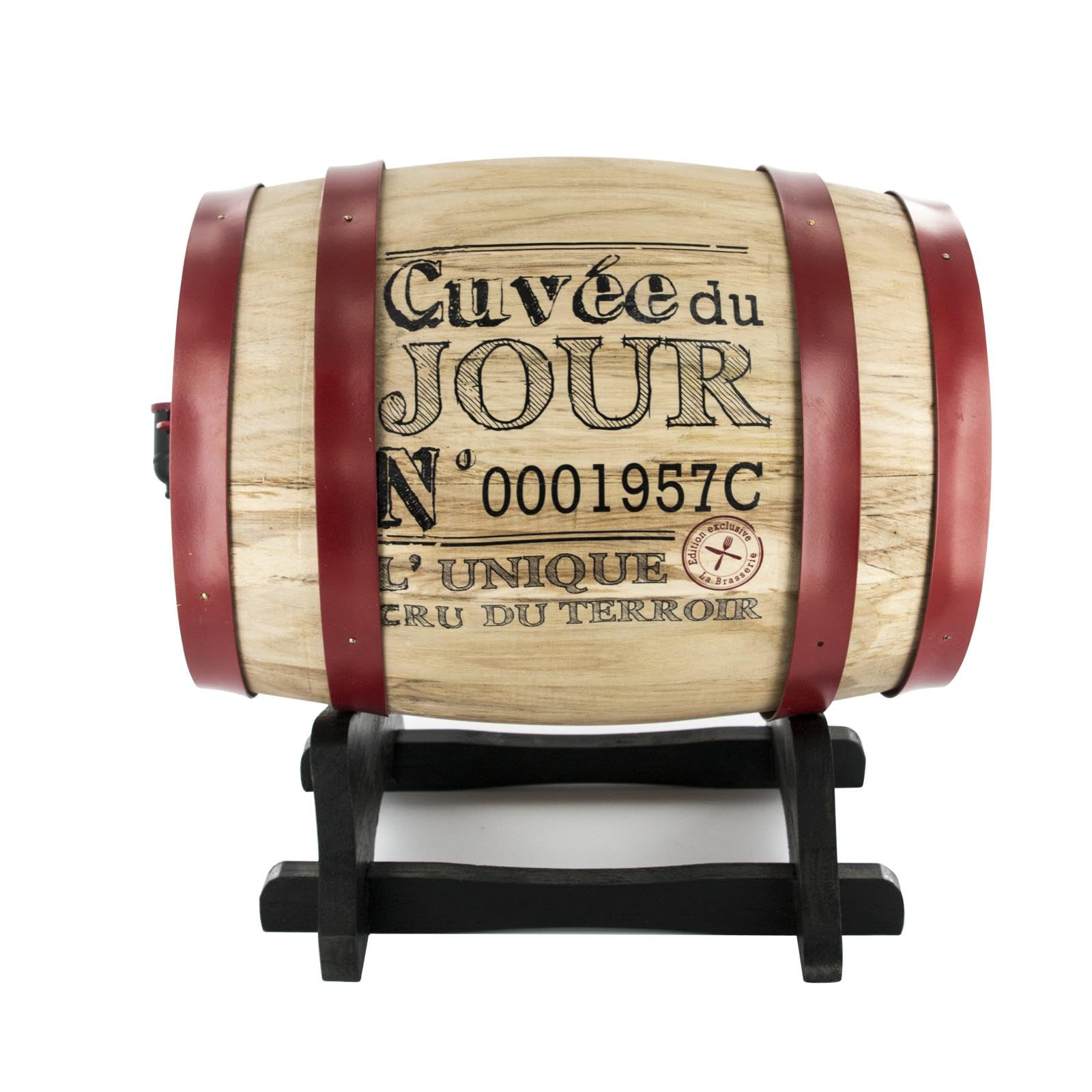 Totally Addict KV7166 Fontaine à Boisson Distributeur avec Robinet Cave Tonneau de Vin Bois et Métal Beige et Gris ou Noir ou Rouge H27 21 x 26 cm