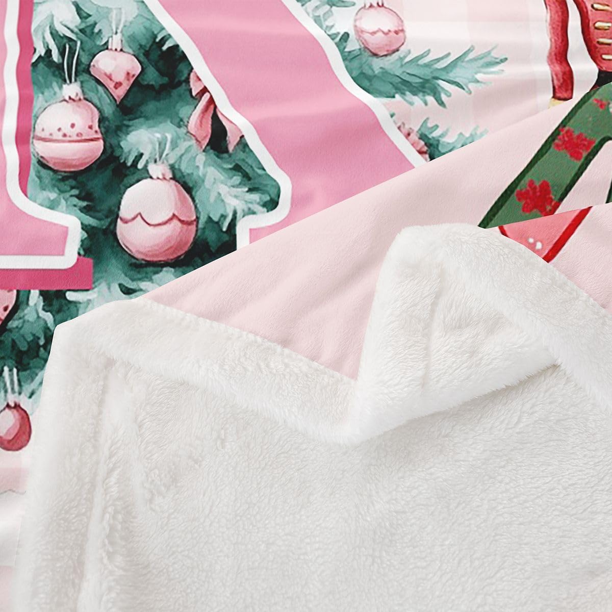 Erosebridal Christmas Nutcracker Fuzzy Plush Throw Pink Initial Letter K Fleece Blanket Cute Xmas Tree Soldier Princess Sherpa Blanket for Kids Girls,Kawaii Holiday Decor for Bed Couch Baby 30"x40"