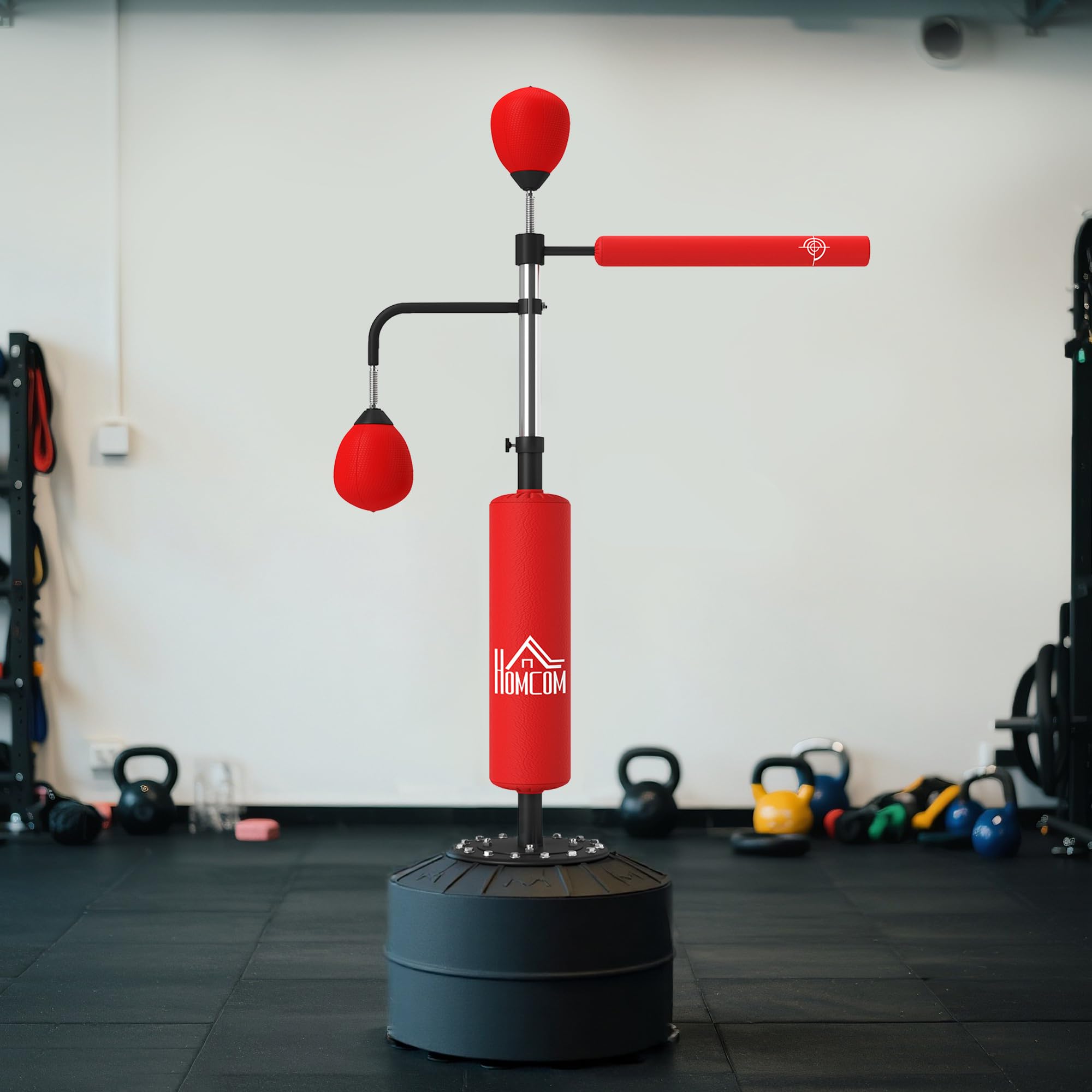 HOMCOM Saco de Boxeo de Pie 160-230 cm 360° Barra Giratoria 2 Bolas de Velocidad Base Rellenable Punching Ball Adultos Niños MMA Muay Thai