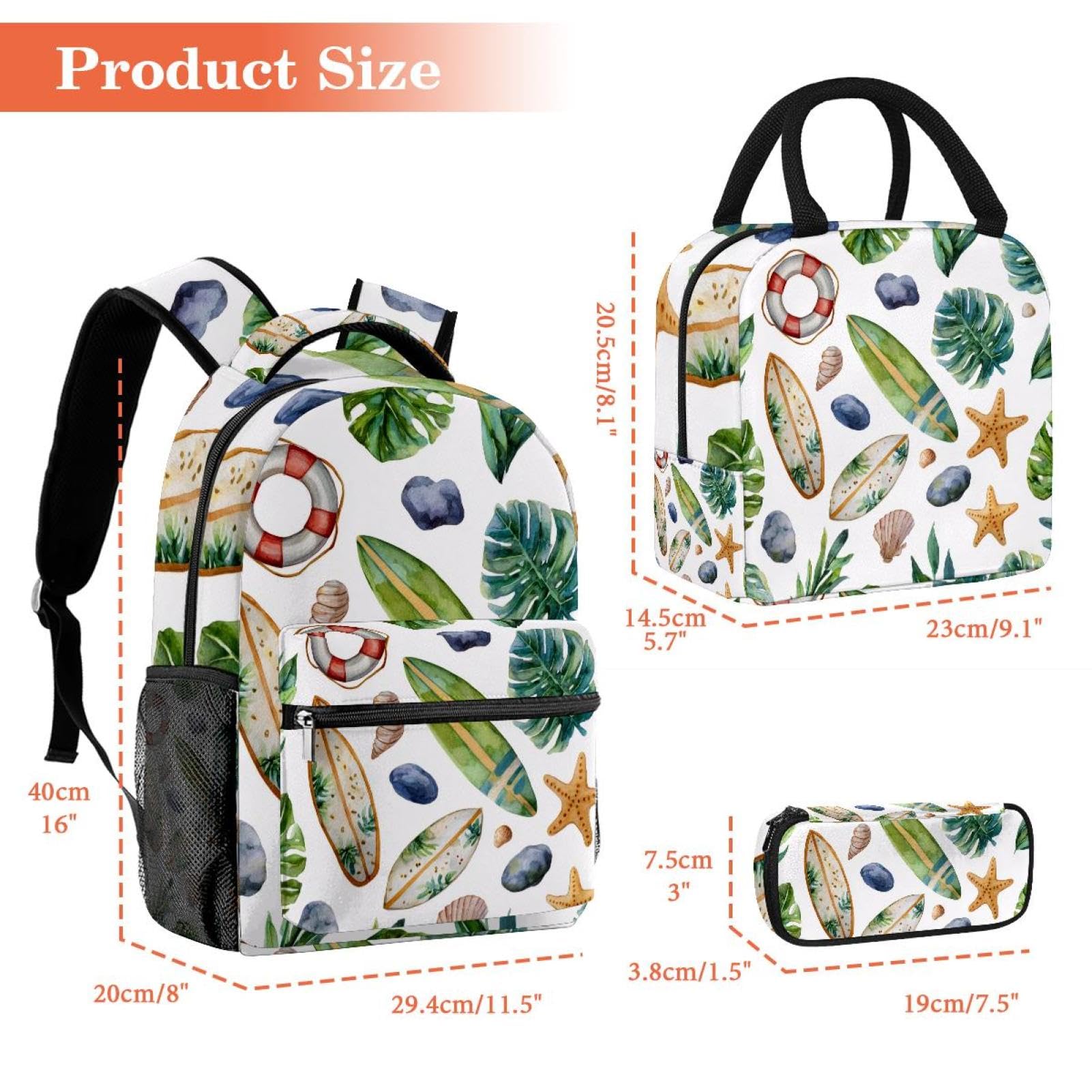 Set di zaino per la scuola con borsa per il pranzo e astuccio, set da 3 pezzi, zaino da viaggio, zaino casual per adolescenti, ragazze, ragazzi, primaria, junior, mezza estate, vacanze