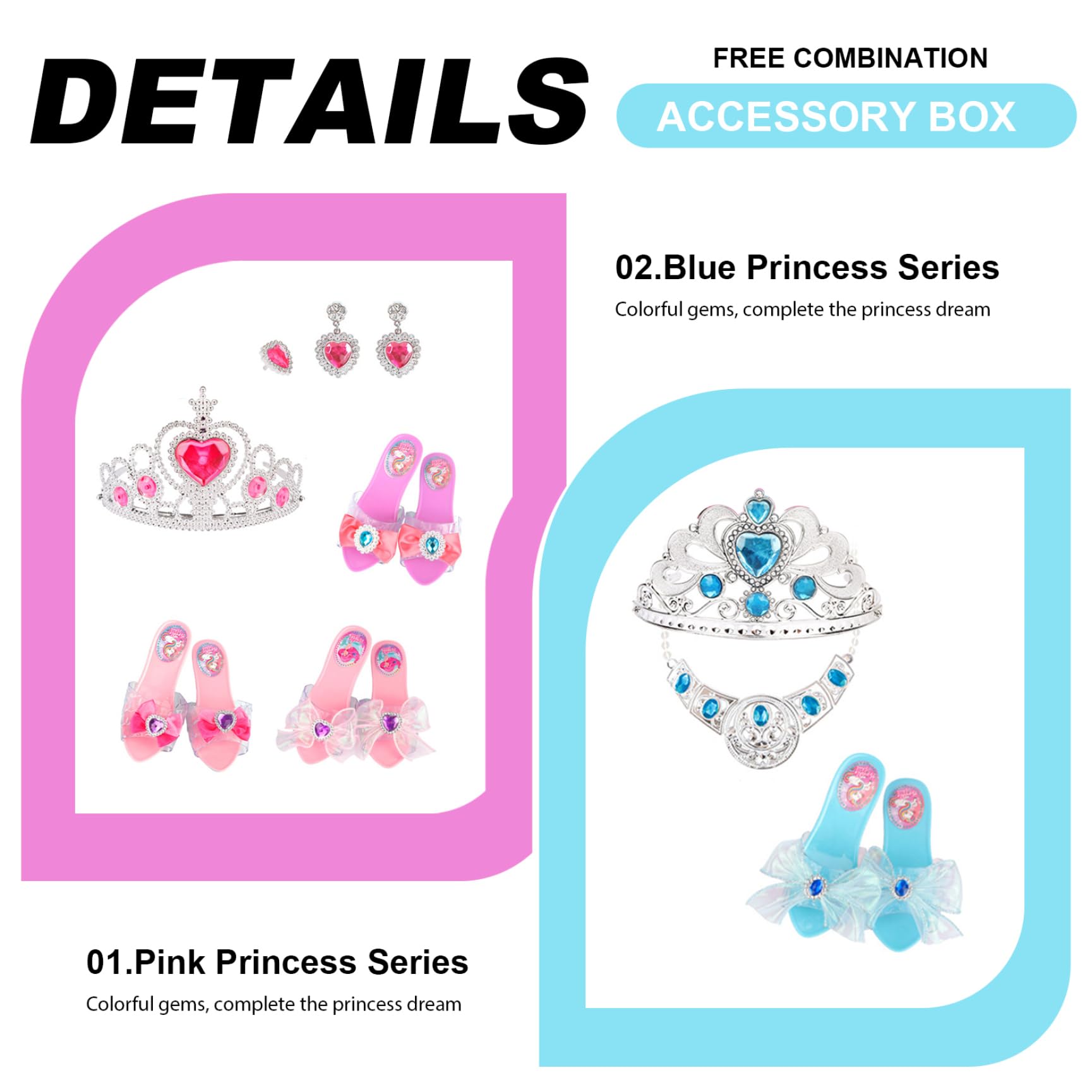Princess Dress Up Scarpe 6 Grids Toddler Girl Toys con 4 Paia di Scarpe da Gioco e Giocattoli per Gioielli, Glamour Elegant Elegant 3 Anni Regali per Bambini Piccoli