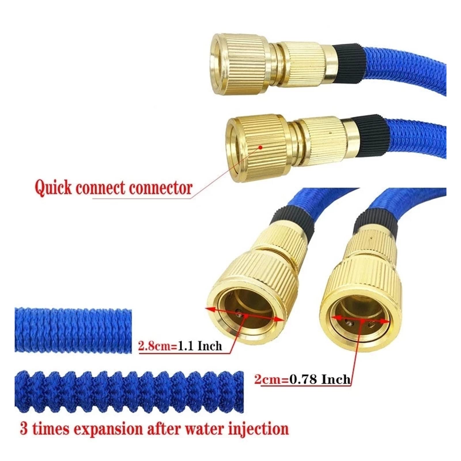 Tubo 'acqua da giardino Doppio connettore in metallo espandibile Tubi in bobina in PVC ad alta pressione for autolavaggio for irrigazione agricola Circolazione Fluida(Red,33FT-10M)