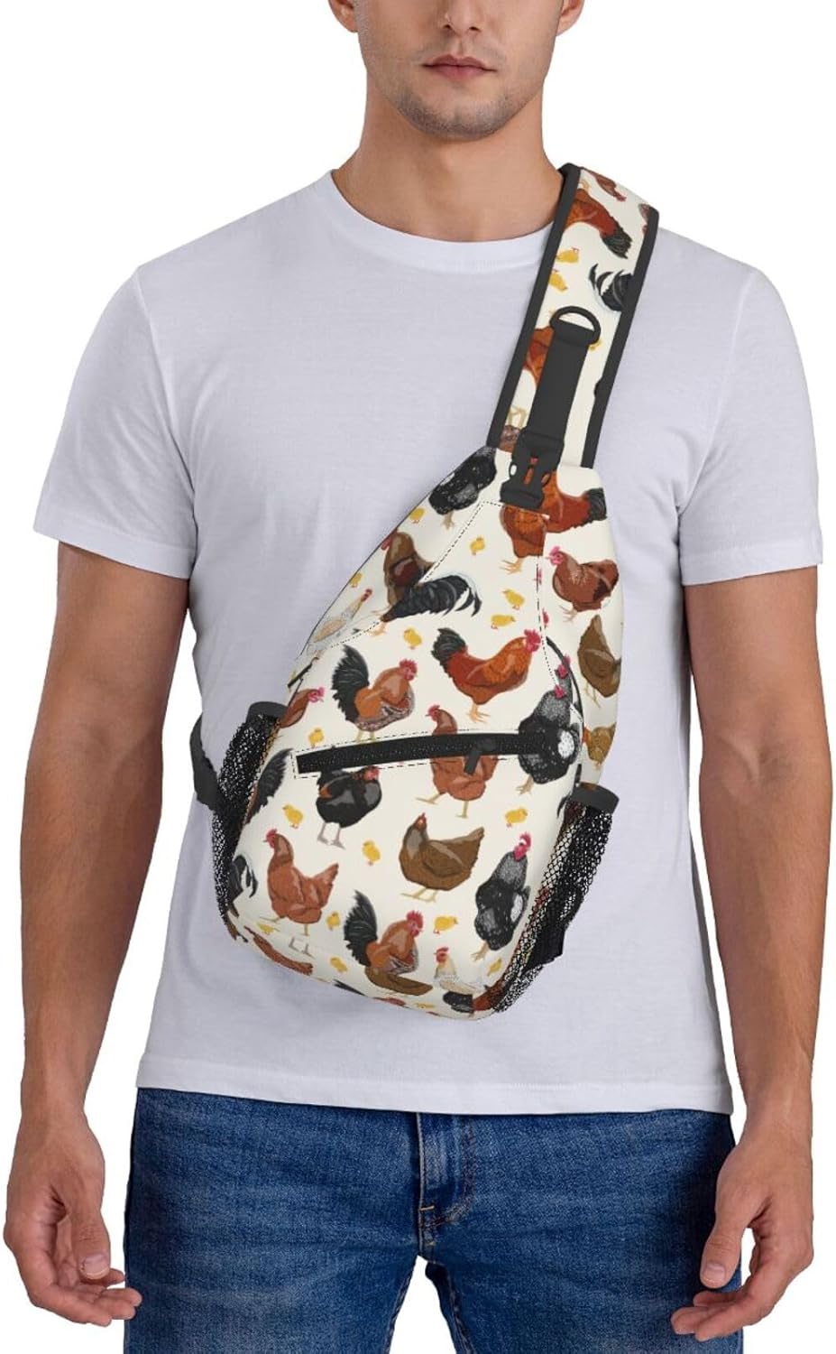 Funny Rooster Print Crossbody Sling Bags for Women Men Cute Chicken Cock Hen Domestic Animal Print Travel Sling Backpack Casual Shoulder Bag Rustic Country Farmer Life Theme Hiking Daypack - Image 6