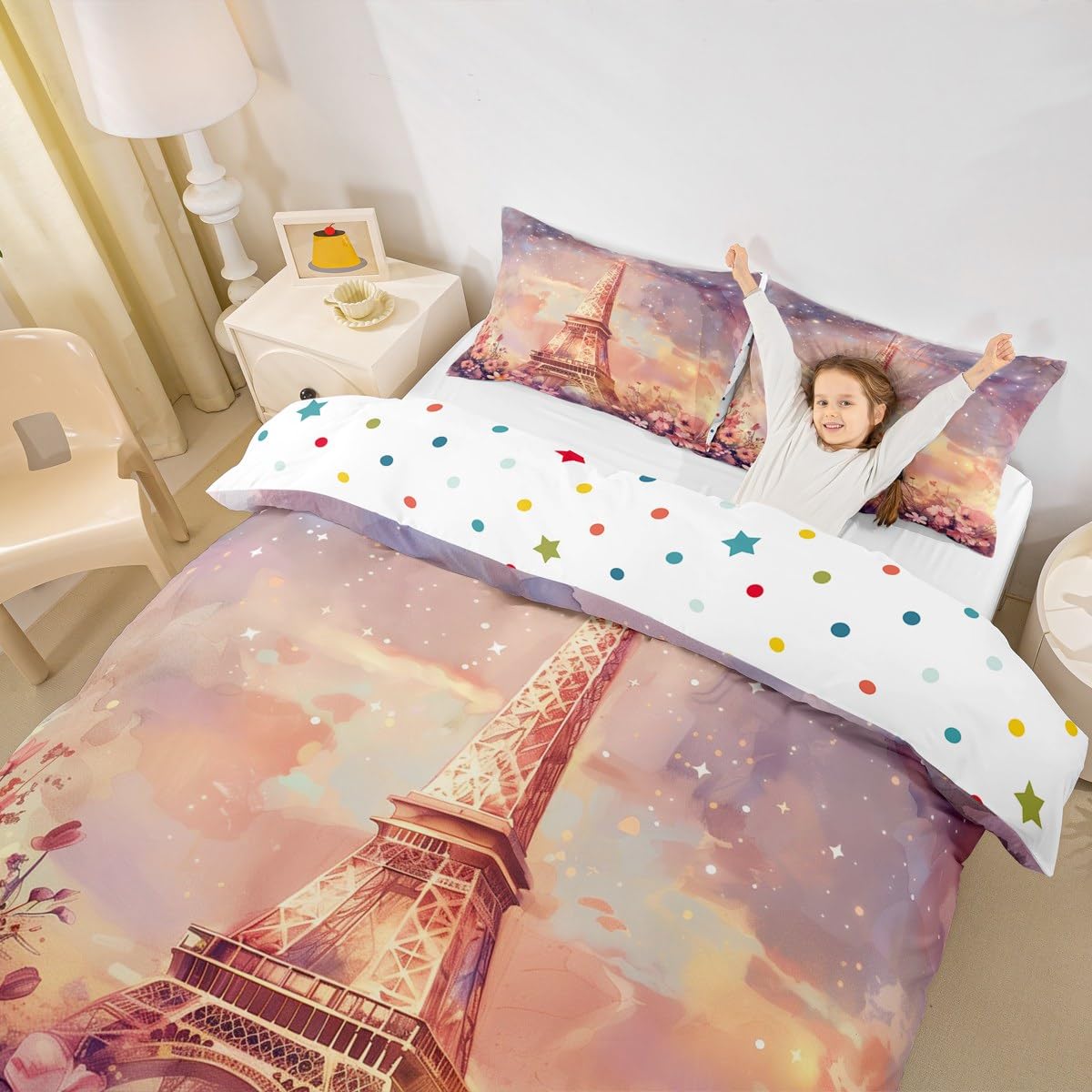 Housse de couette Tour Eiffel en polyester de qualité supérieure motif floral et galaxie