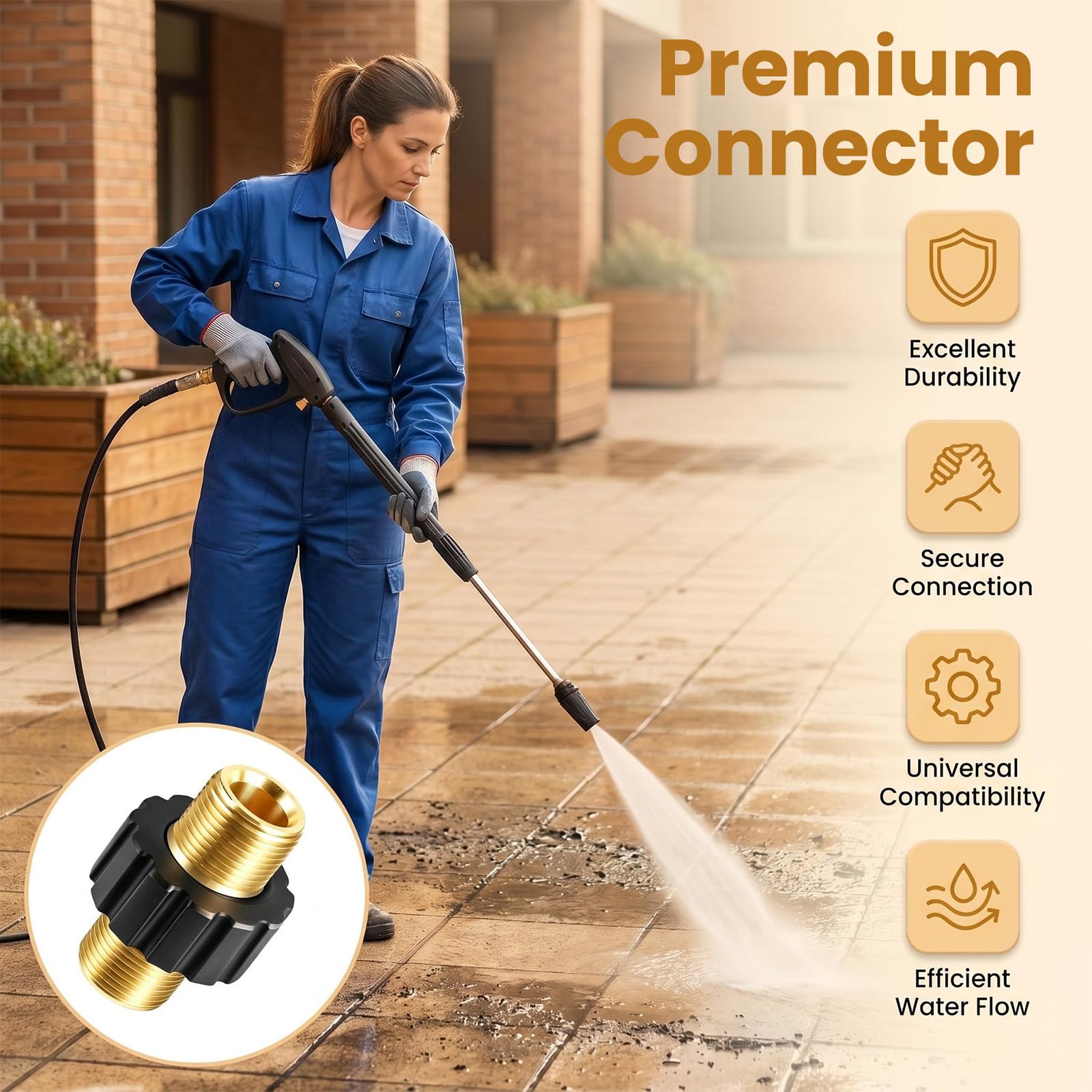 Adaptador de conector rápido M22 x 1,5 rosca métrica para limpiadores a presión compatible con series K, HD y HDs, acoplamiento de latón con diámetro interior de 14 mm, resistente y duradero
