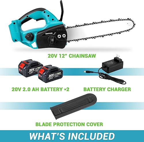 Miniatura 7 de Kakyoin Motosierra inalámbrica de iones de litio de 12 pulgadas y 56 voltios con batería de 2.0 Ah y cargador incluido (W2DYL201)