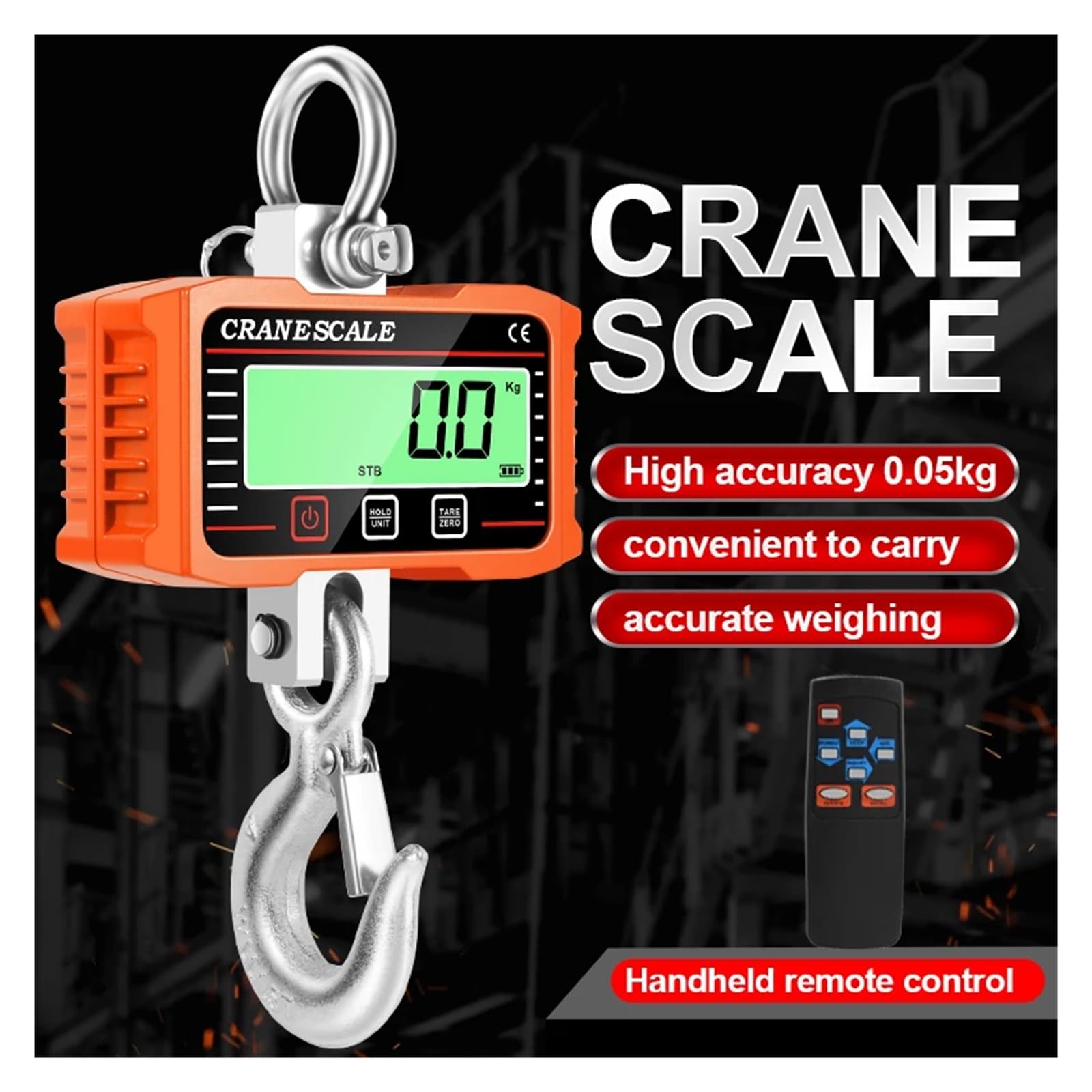 Bilancia digitale sospesa da 1500 kg/2000 kg, gru portatile for impieghi gravosi, gancio industriale con retroilluminazione LCD, bilance con telecomando Funzione potente(1500KG)