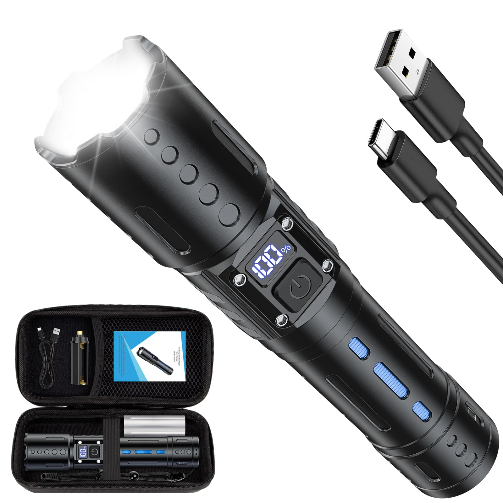 Lampe de poche rechargeable 2000 lumens torche tactique LED - 8