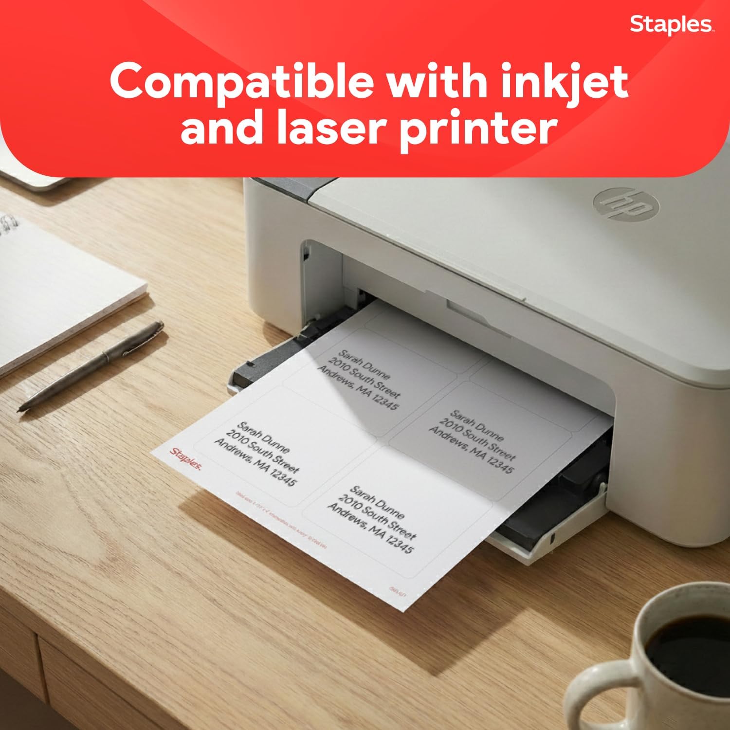 Staples Mailing Labels, Laser & Inkjet Printer Compatible Address Labels, 3.33 x 4, 6 Labels per Sheet, 100 Sheets, White
