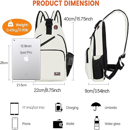 Miniatura 5 de Mochila cruzada para hombres y mujeres, mochila de hombro, mochila de viaje, senderismo, bolsa de pecho, Blanco, Mochilas Sling