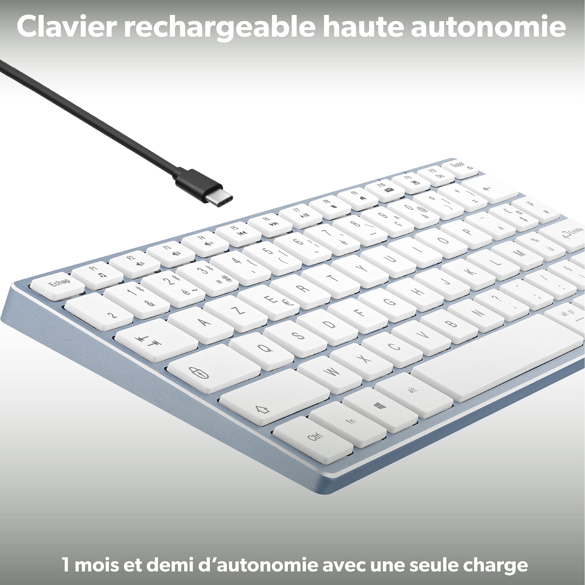 T’NB Clavier et Souris sans Fil Bluetooth, Clavier Aluminium, Design Coloré, Rechargeable Haute Autonomie, Souris Silencieuse, Compatible Windows – Bleu
