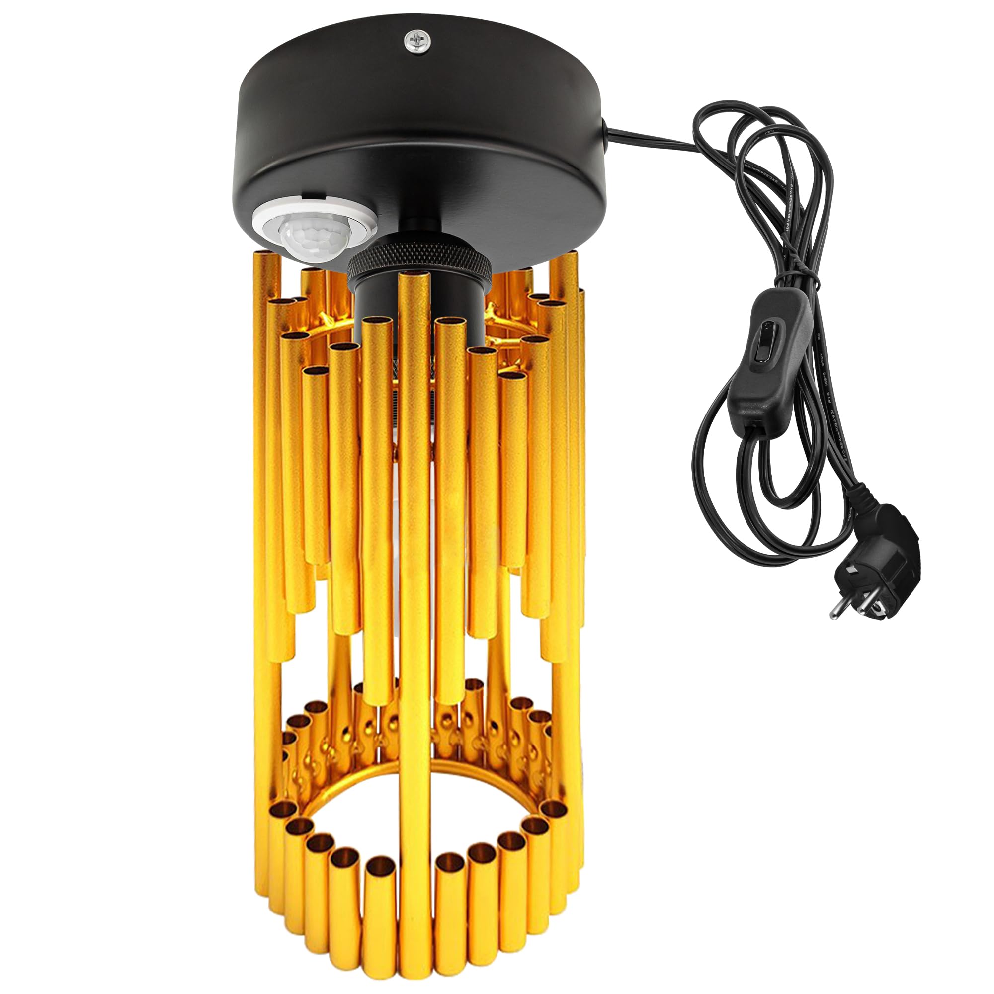 Plafoniera con sensore di movimento interno, lampada da soffitto in ferro industriale, sensore di movimento radar con cavo da 4,5 m e portalampada E27, per corridoio, bagno, scale, garage