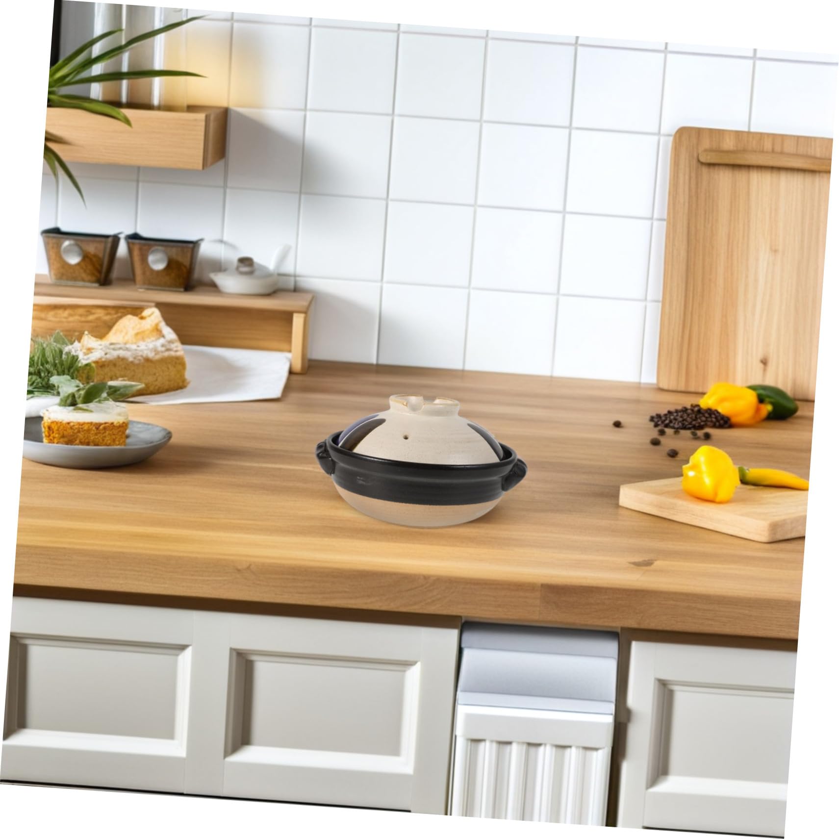 Toyvian Pentola in Terracotta Giapponese Vintage con Doppia Maniglia, Resistente ad Alte Temperature, Versatile per Cucinare Riso e Pasti in Famiglia