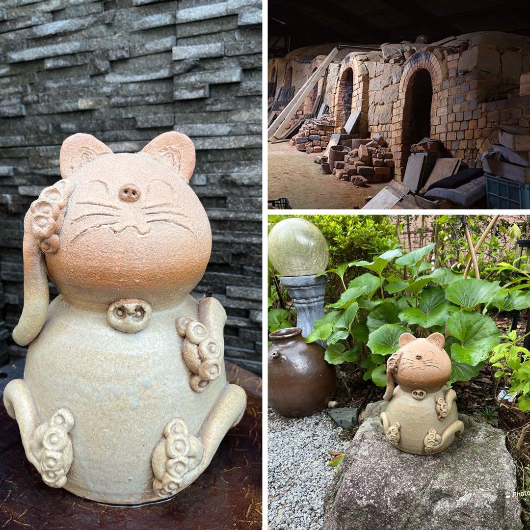 Amazon.co.jp: 福岡県 小石原焼 坂本茂雄窯 開運 笑福招き猫 癒し
