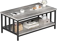 Homeiju 39" Modern Farmhouse Coffee Table with Slatted Sides, Grey Wash 2-Tier Storage Shelf for Living Room, Home Office