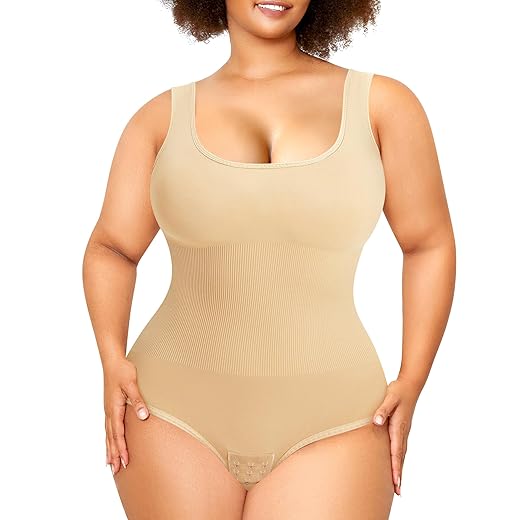 Nebility Plus Size Bodysuit Shapewear Tummy Control Body Shaper for Women Seamless Body Suit Sleeveless Going Out Tops
