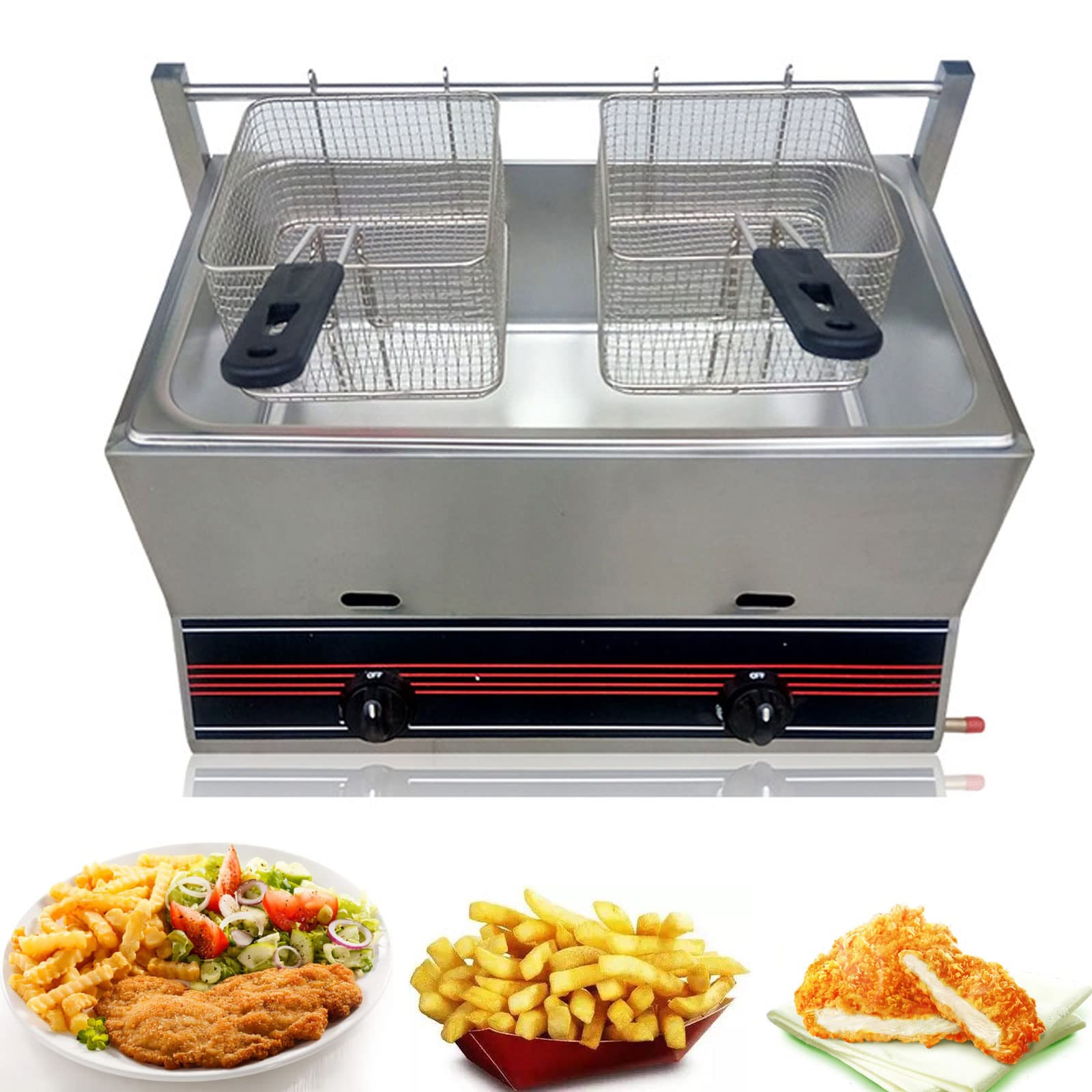 HTTGDGDH Deep Fat Fryer,Stainless Steel Lpg Fryer,Stainless Steel Fat Fryer Removable Basket,For Commercial Restaurant Home Kitchen Equipment,