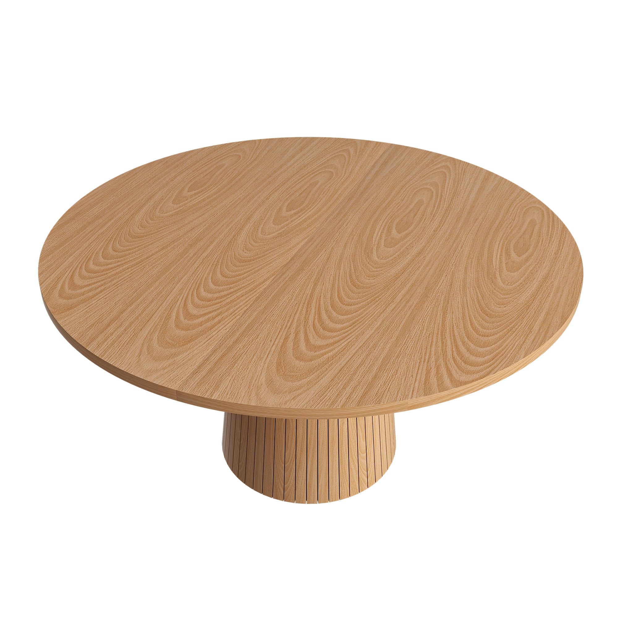 Tavolo da cucina rotondo, 110 cm, stile rustico, piano in MDF con impiallacciatura in rovere a due semicerchi, base cilindrica con telaio interno in metallo, per cucina e sala da pranzo