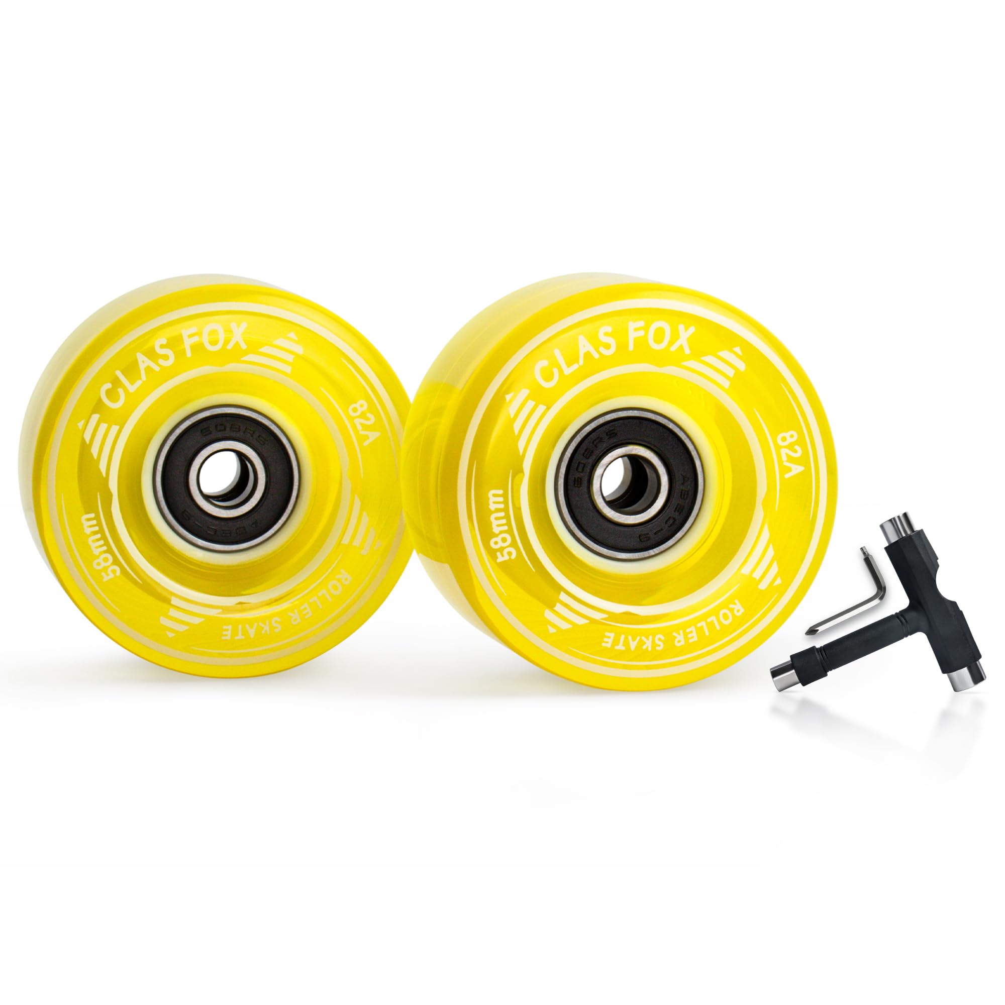 CLAS FOX Roller Skate Wheels Outdoor or Indoor 58mm32mm 82A (Set of 8) (Yellow)
