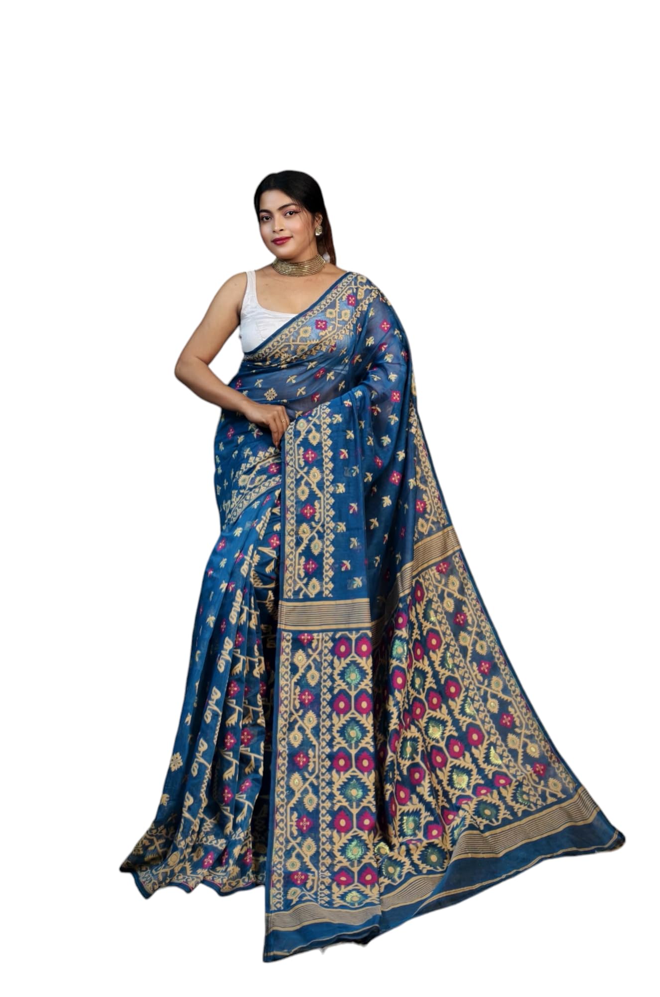 Basak Creation SLN New Patli Pallu Soft Dhakai Jamdani Saree-picture-52