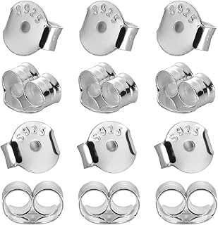 Genuine S925 Sterling Silver Earring Backs Replacements for Studs, 12Pcs/6Pairs Pierced Metal Support Backings Secure for Posts, Hypoallergenic Safety Butterfly Locking Ear Ring Stoppers 6.2X6.0X3.6mm