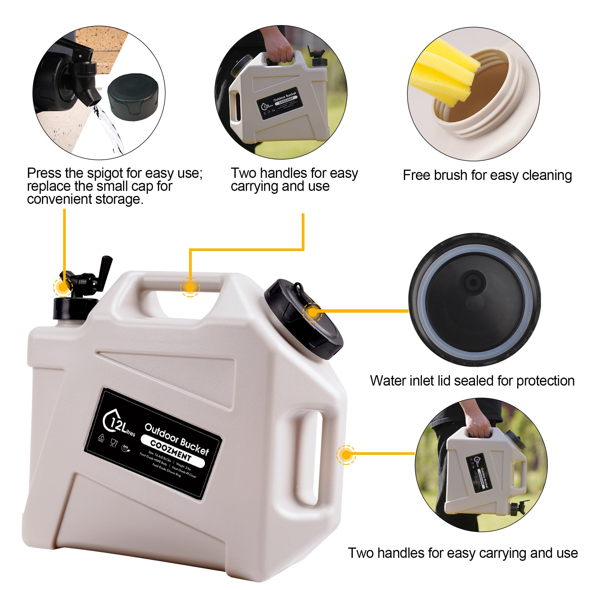 COOZMENT Tragbarer Wasserbehälter mit Zapfhahn, BPA-freier Wasserkrug, Weißwassertank, multifunktionaler Wasserspeicherbehälter für Camping, Outdoor, Wandern, Notfallstroage
