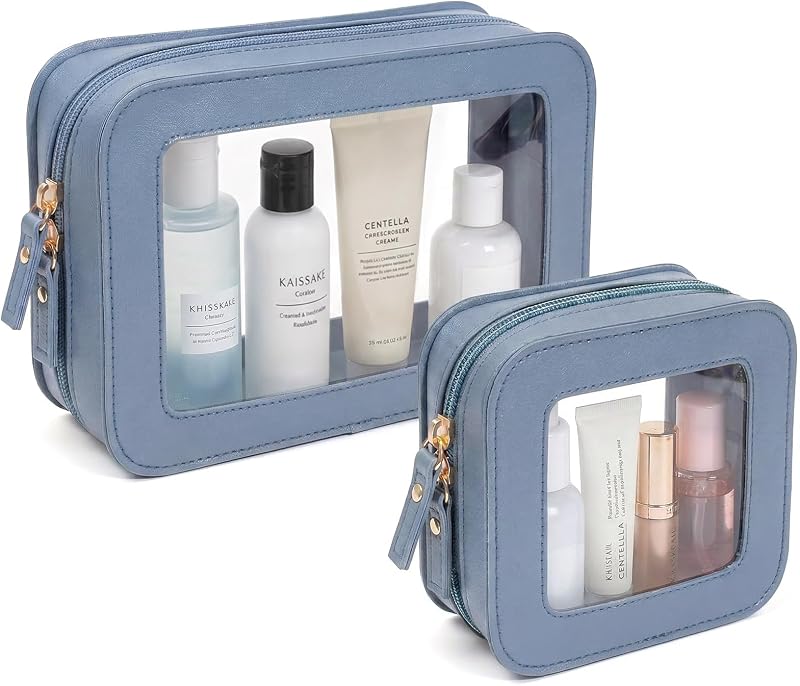 Necessaire organizadora LETGO com janela transparente e zíper, azul, pacote com 2